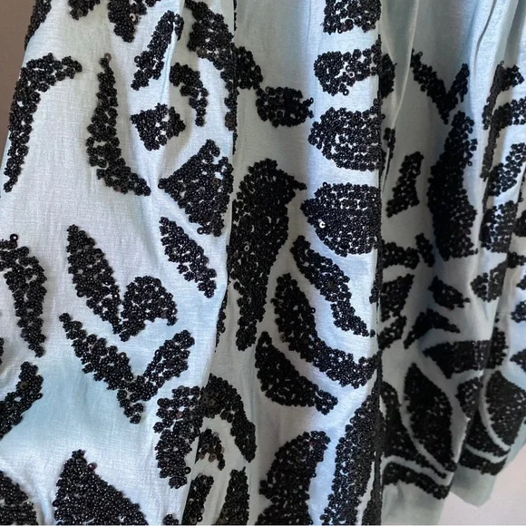 Leslie Fay Elegant Blue Dress with Black Floral Design - Picture 3 of 8